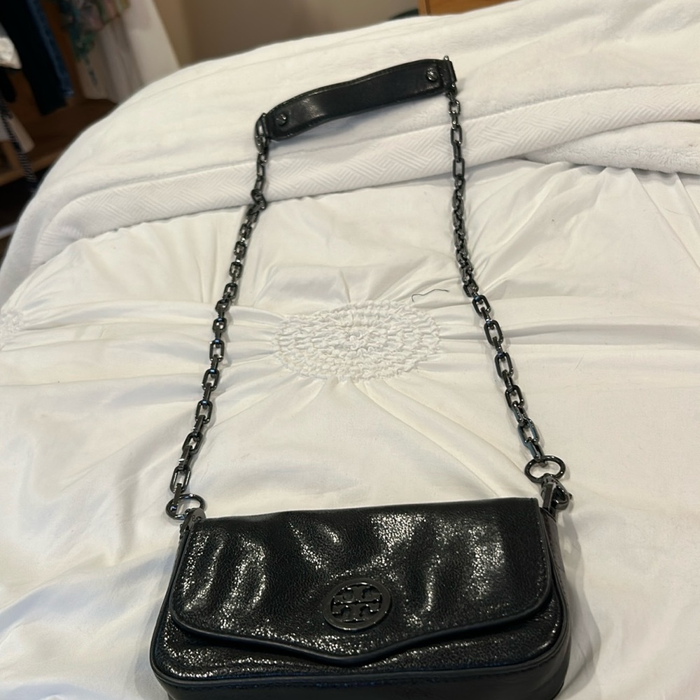Tory Burch Black Patent Leather Chain Strap Crossbody